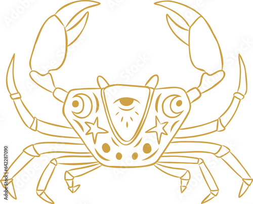 Digital png illustration of yellow crab outline on transparent background