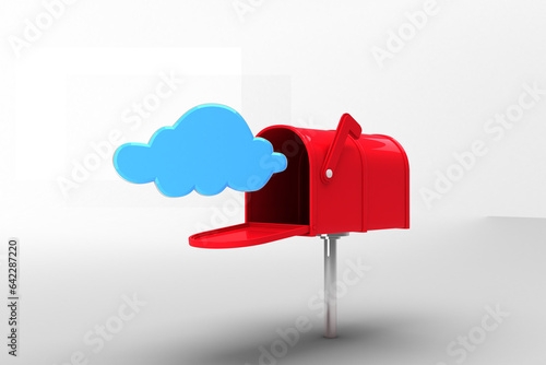 Digital png illustration of blue cloud in red mailbox on transparent background