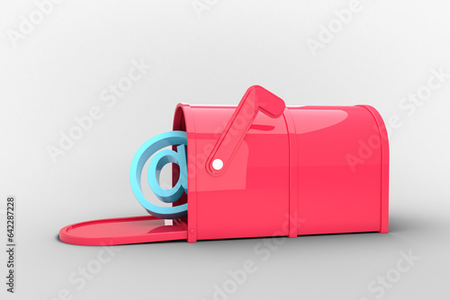 Digital png illustration of blue at symbol in red mailbox on transparent background