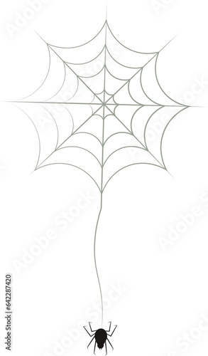 Digital png illustration of black spider hunging from web on transparent background