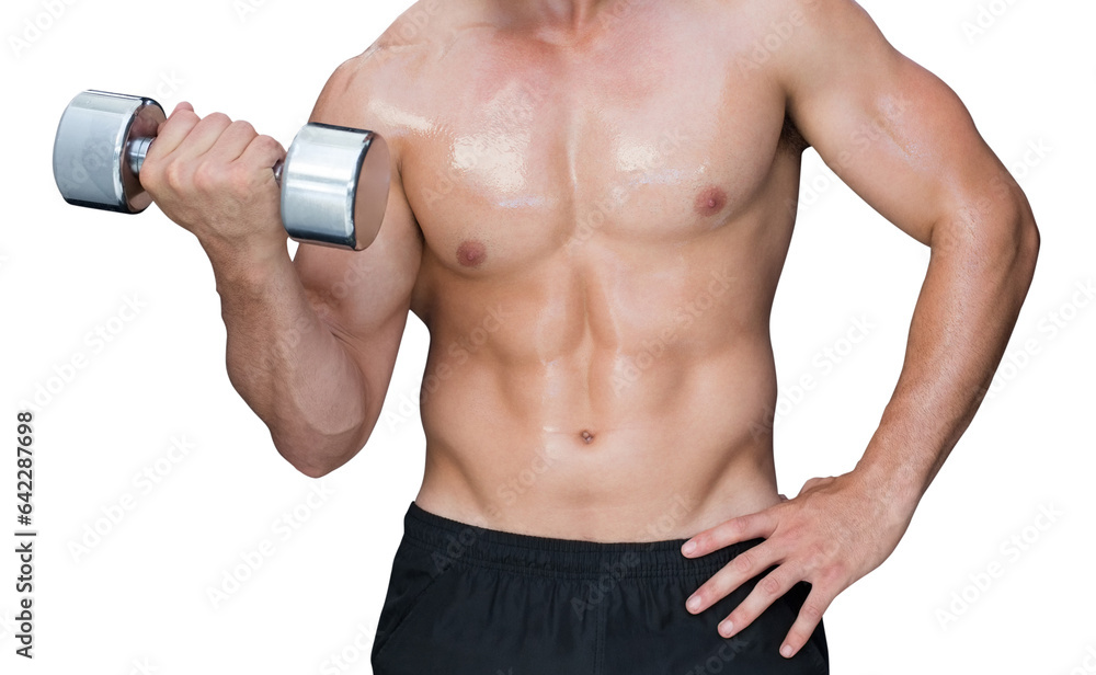 Digital png photo of caucasian man holding dumbbell on transparent background Digital png photo of caucasian man holding dumbbell on transparent background