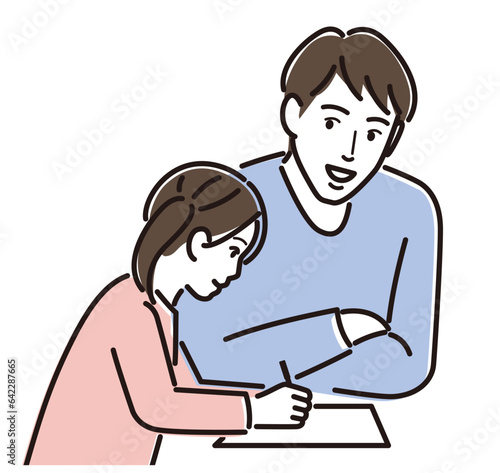 子供の勉強を見守るお父さん