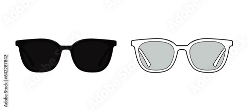 retro square sunglasses vector template. Sunglasses Drawing, glasses, template, black, silhouette. front view, unisex. black and white color. CAD mockup.