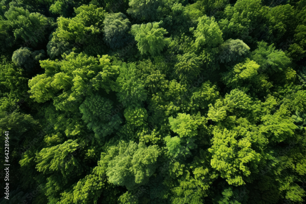 Naklejka premium Green forests top view. Generative AI