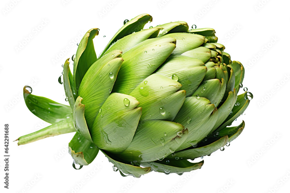hyperrealistic high-definition image of an artichoke with some drops of dew on it on a white background isolated PNG hyperrealistic high-definition image of an artichoke with some drops of dew on it on a white background isolated PNG