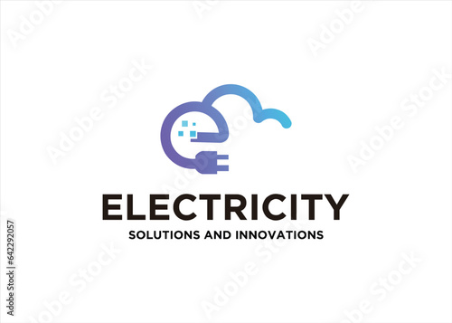 e logo cloud cable technology concept