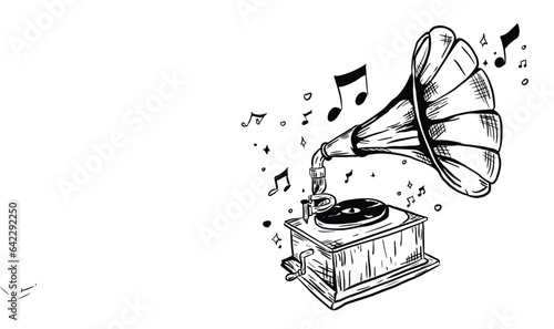 Hand drawn style vintage music box vector illustration