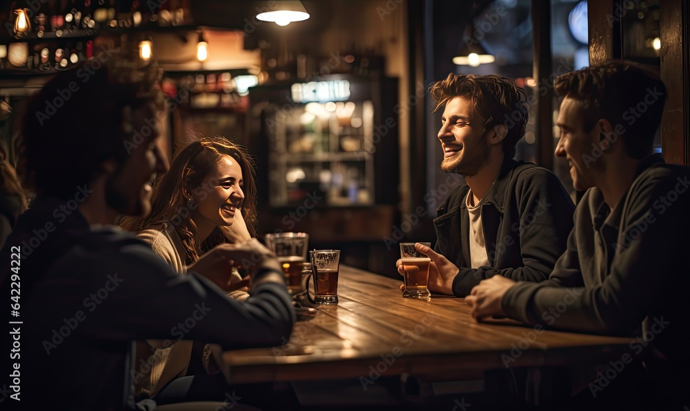 People enjoying a fun night out at a lively bar People enjoying a fun night out at a lively bar