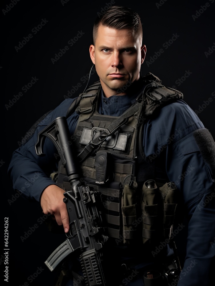 A dedicated SWAT officer equipped with complete armor.