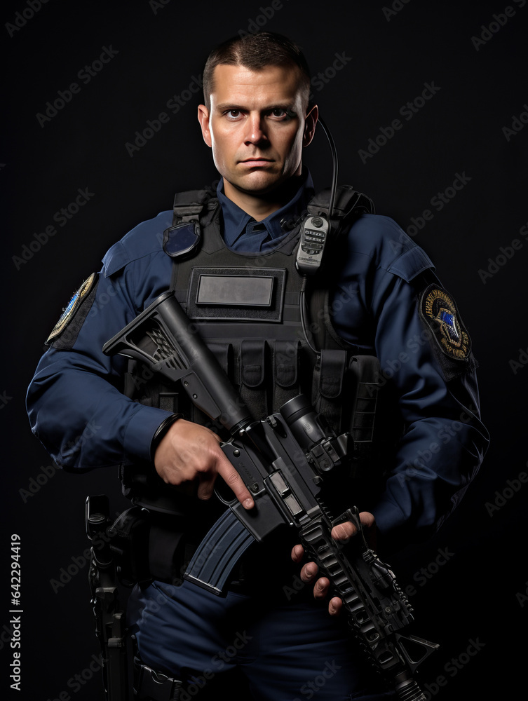 A dedicated SWAT officer equipped with complete armor. A dedicated SWAT officer equipped with complete armor.