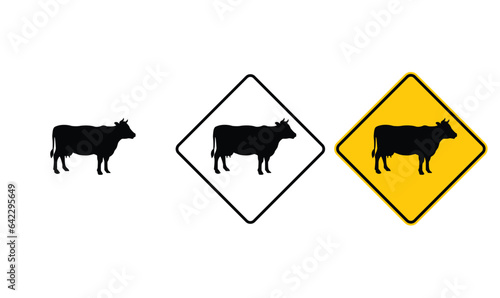 icon caution animal sign  yellow outline traffic warning sign design for yellow background and black and white background