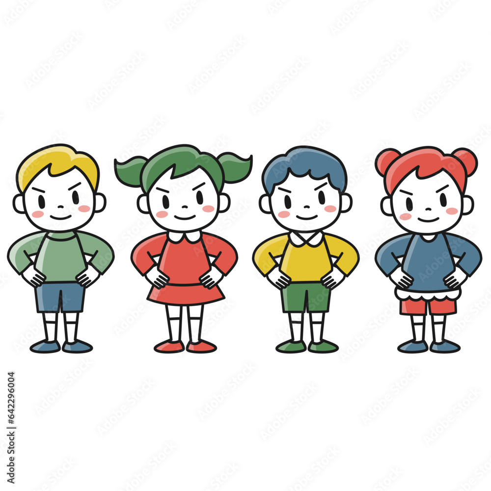 腰に手を当てて得意そうな表情をしている子どもたち