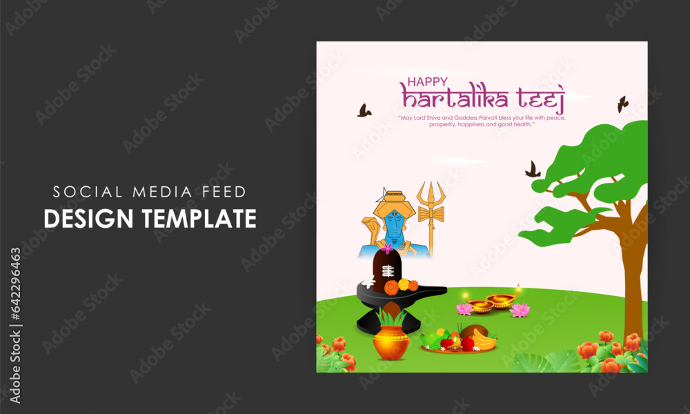 Fototapeta premium Vector illustration of Happy Hartalika Teej social media feed template