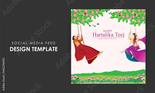 Vector illustration of Happy Hartalika Teej social media feed template