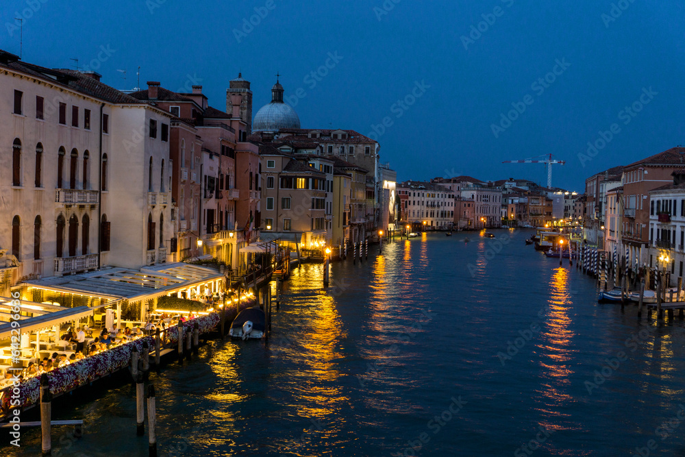 View of Grand Canal from above Ponte Degli Scalzi (Bridge) in Venice, Italy.