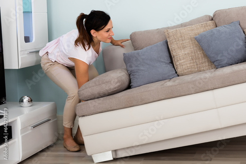 Couple Placing Sofa In Living Room