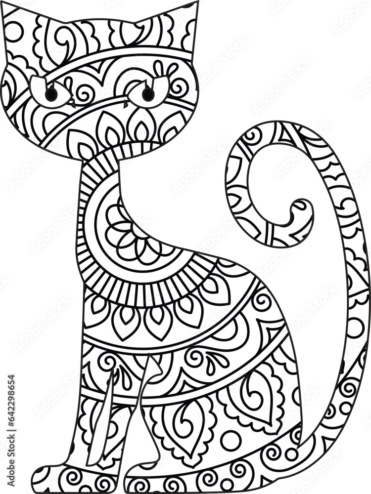 mandala animal coloring Book page for Adults designs with cat mandala ...