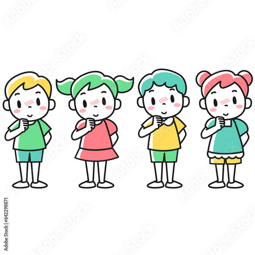 照れて赤くなっている女の子と男の子セット