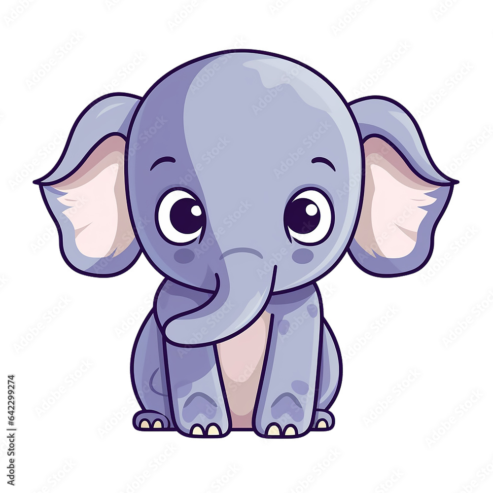 Obraz premium kawaii sticker, A cute Elephant stirring, designed with colorful contours and isolated