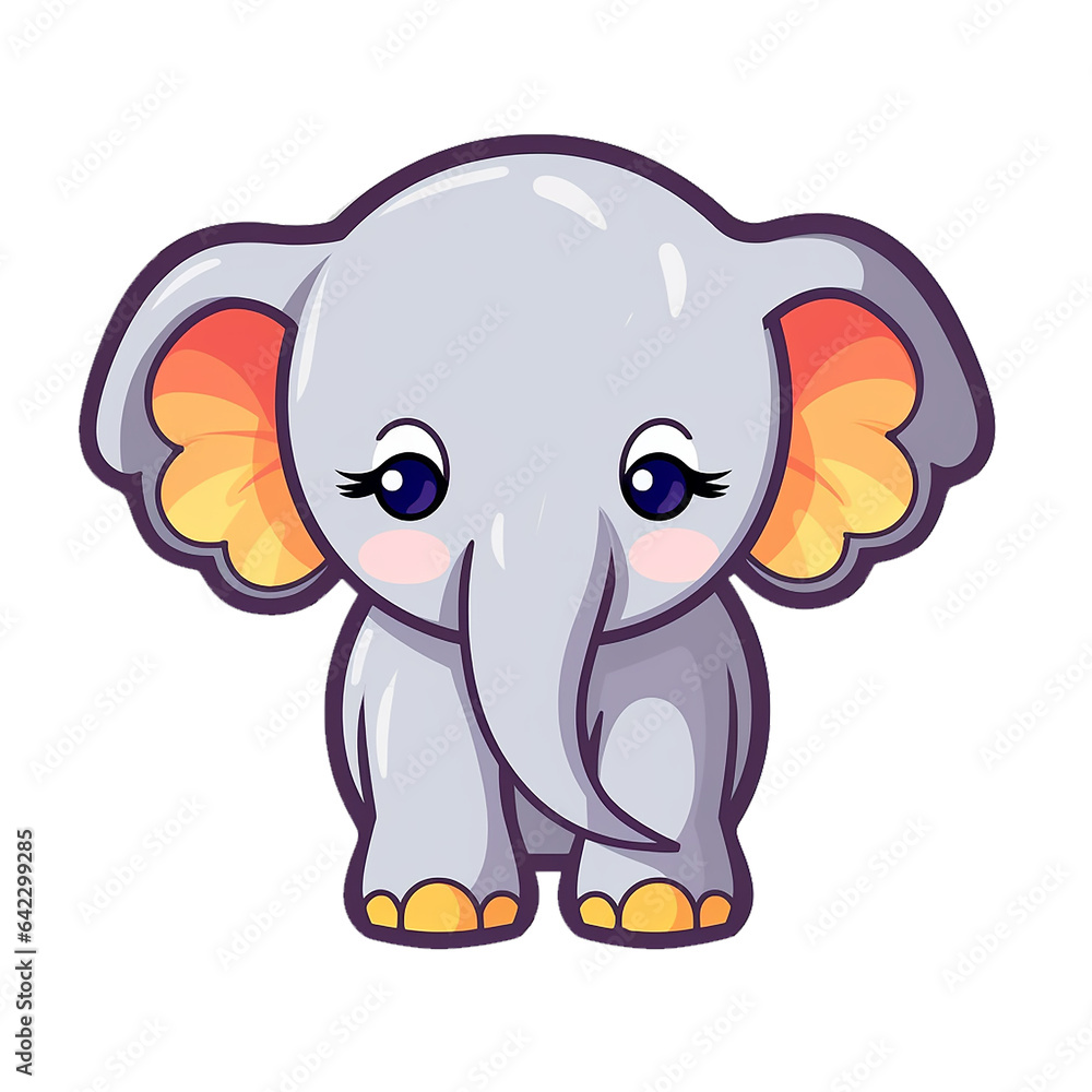 kawaii sticker, A cute Elephant stirring, designed with colorful contours and isolated kawaii sticker, A cute Elephant stirring, designed with colorful contours and isolated