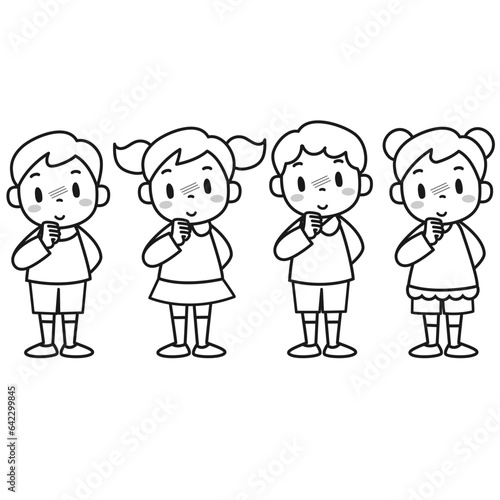 照れて赤くなっている女の子と男の子セット