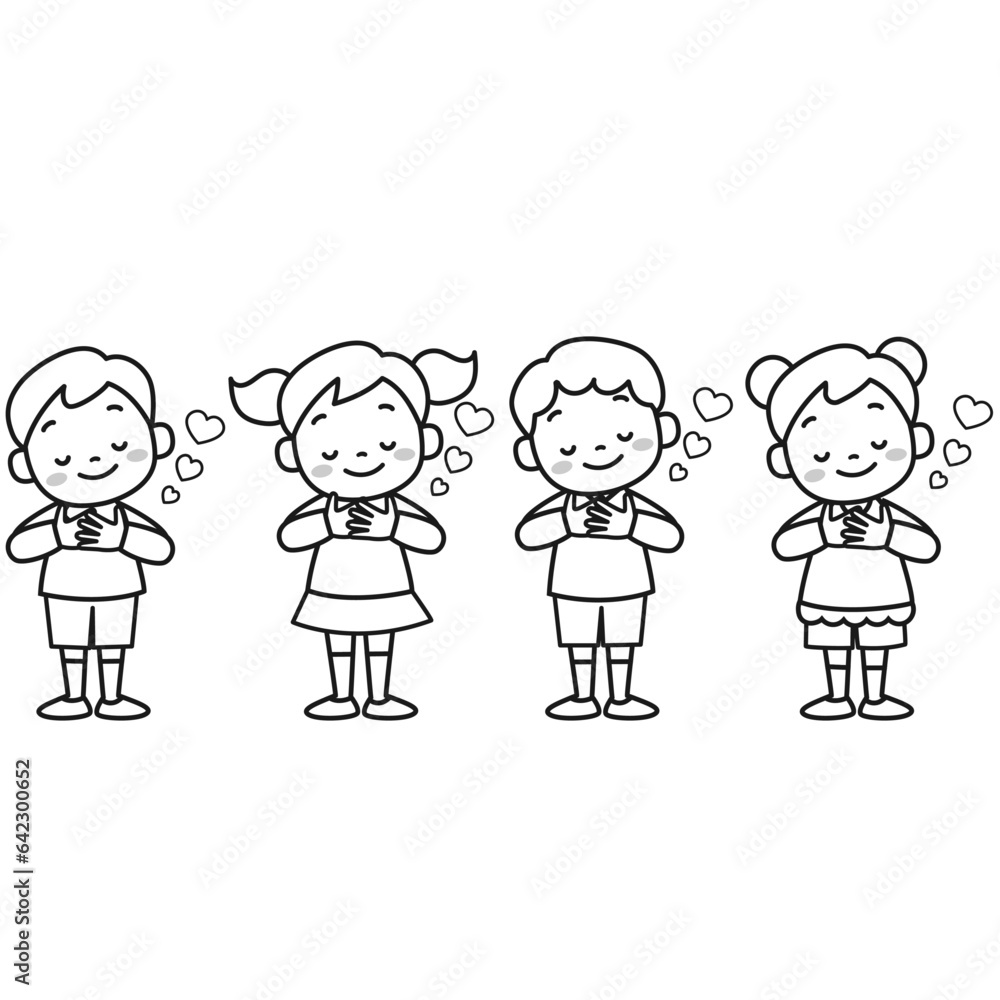 心温まる表情の男の子と女の子のイラストセット 心温まる表情の男の子と女の子のイラストセット