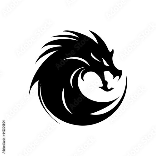 ﻿A logo featuring a clean and stylish dragon image, mainly using black and white colors. Vector Illustration.