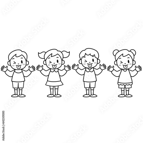 いたずらっぽく舌を出す女の子と男の子のイラストセット