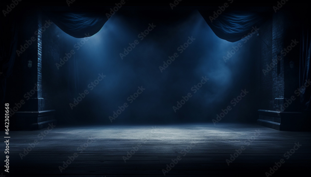 Theatrical Illusion: Dark Blue Smoke on the Mysterious Stage