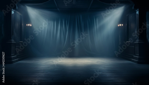Enigmatic Stage Setting: Dark Blue Smoke on the Dimly Lit Stage © Jaaza