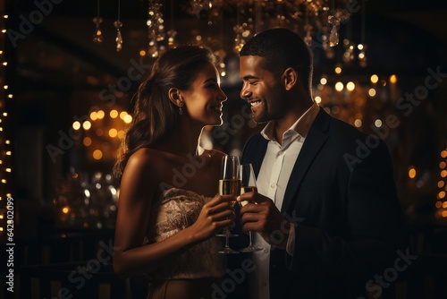 Couple dating with champagne moment celebration of love, Generate with Ai.