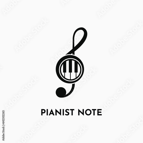 Piano logo design creative idea with note music symbol