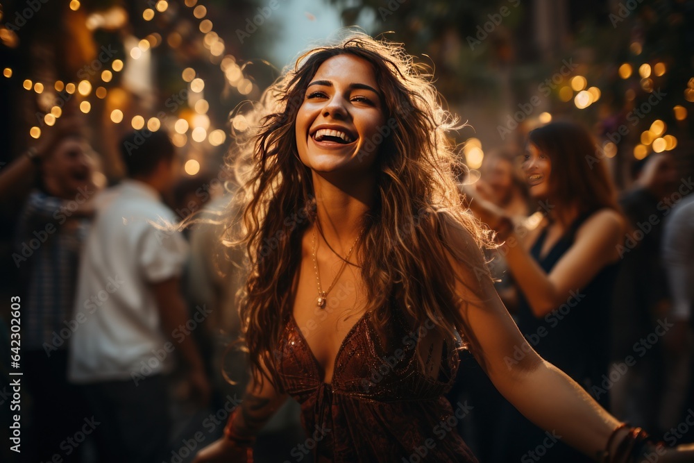 Woman enjoyment in festival outdoor Christmas or new year celebration, Generate with Ai. Woman enjoyment in festival outdoor Christmas or new year celebration, Generate with Ai.