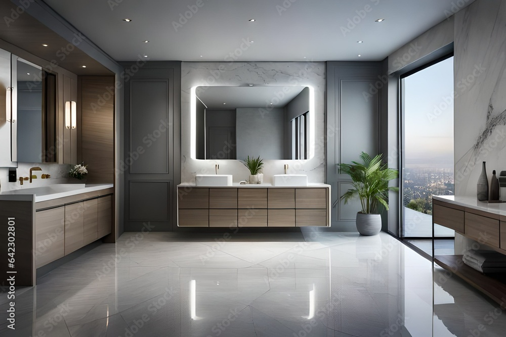 Sleek grey marble bathroom with LED lighting Sleek grey marble bathroom with LED lighting
