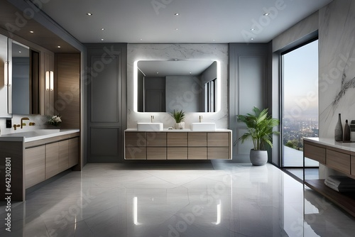 Sleek grey marble bathroom with LED lighting