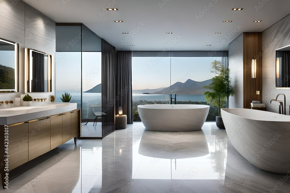 Sleek grey marble bathroom with LED lighting Sleek grey marble bathroom with LED lighting