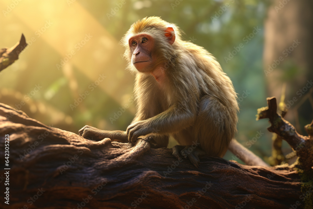 Naklejka premium Image of a monkey in the forest, Wildlife Animals., Generative AI, Illustration.