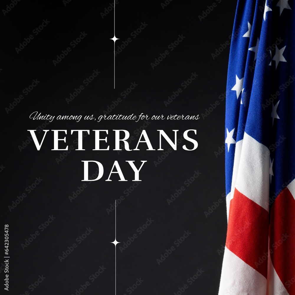 Naklejka premium Composite of veterans day text over flag of usa on blue background