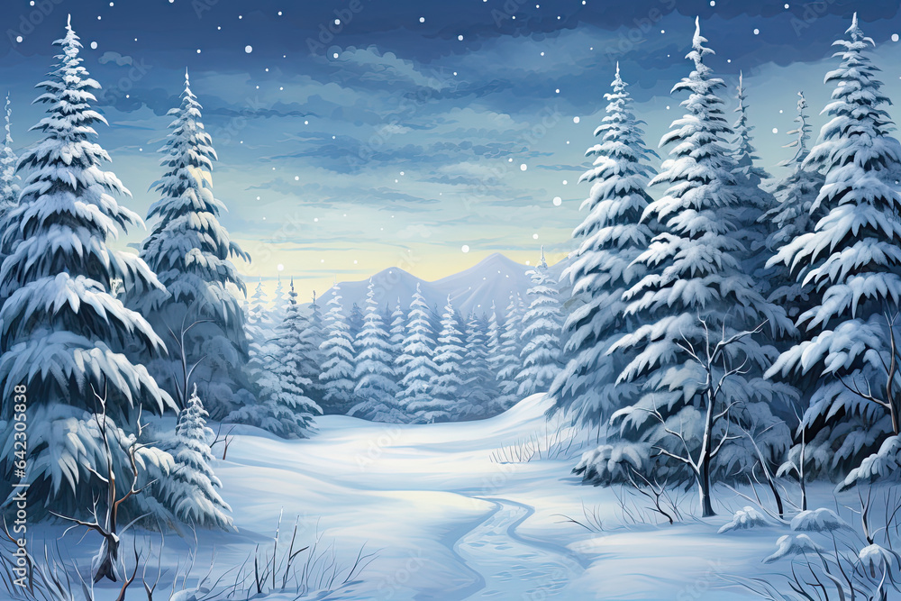 Illustration of a serene winter natural background.