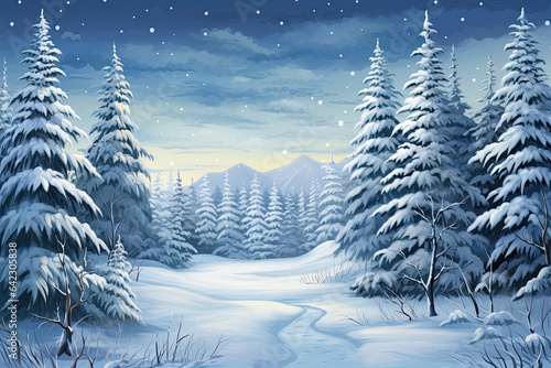 Illustration of a serene winter natural background. © Robert
