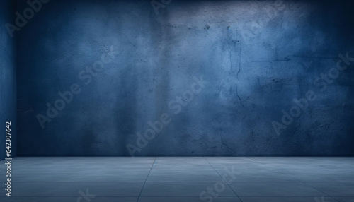 Abstract Elegance: Empty Dark Blue Cement Wall in Studio Room © Jaaza