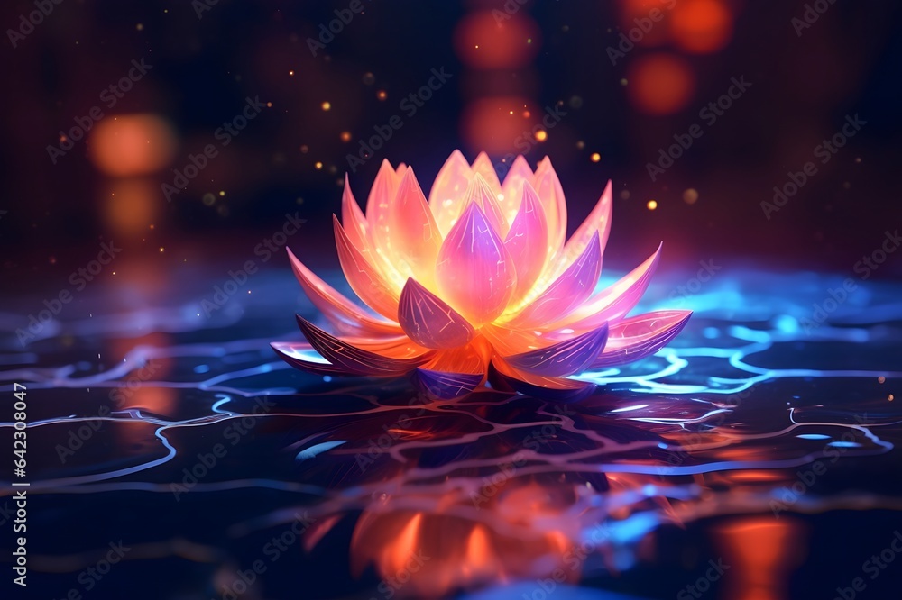 Beautiful water lily with reflection on water