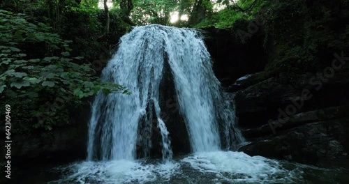 Drone dolly shot of Janets Foss in Yorkshire Dales photo