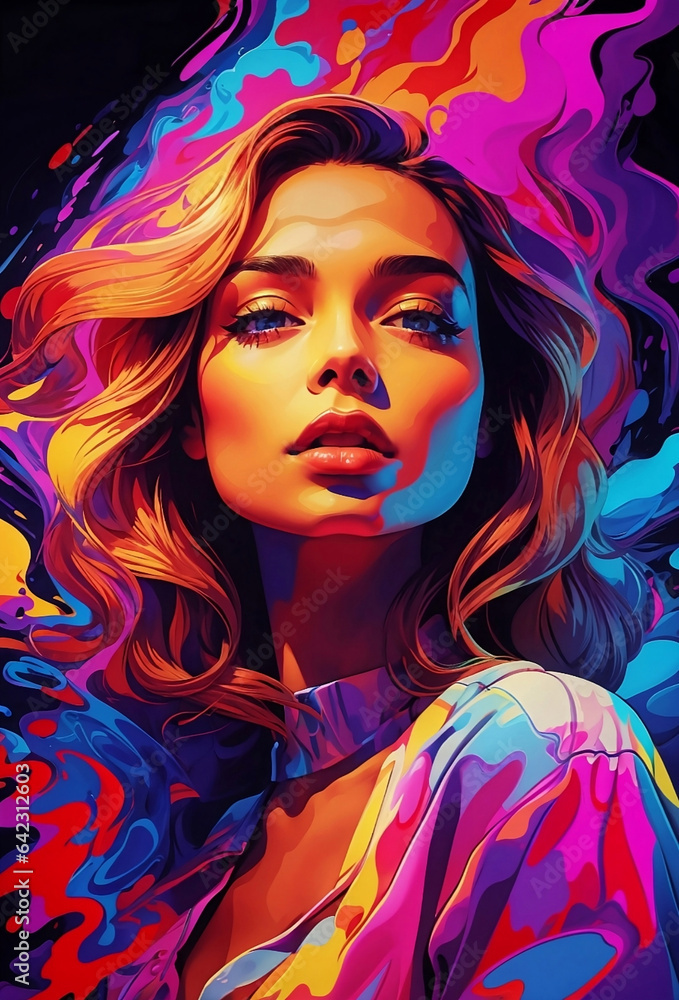 Fototapeta premium An illustration of a girl with splash colorful colors.