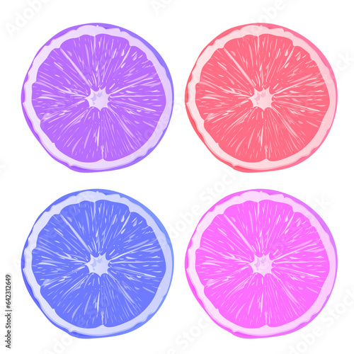 Vector colorful slice fruits halves realistic icons isolat