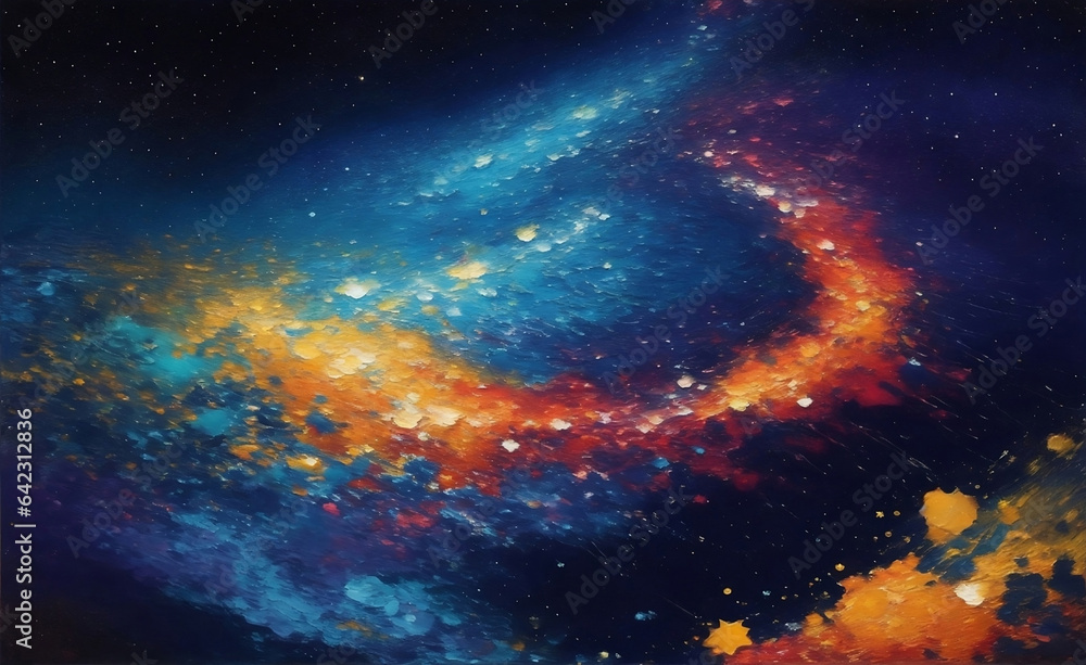 Fototapeta premium A colorful night with shiny stars oil color abstract background.