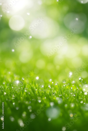 A natural green grass with water drops background.