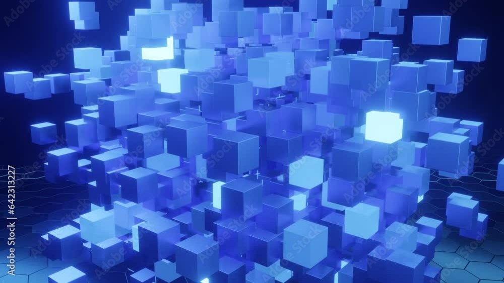 Many boxes represent the blockchain, coming together to form one big box connected to each other. Many boxes represent the blockchain, coming together to form one big box connected to each other.