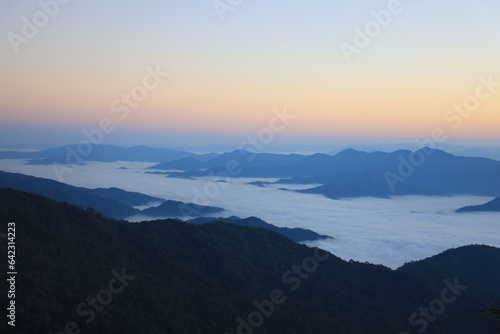 nature, landscape, sky, background, view, mist, mountain, green, mist, tree