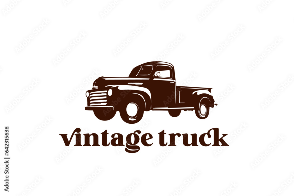 vintage classic pickup truck illustration  - obrazy, fototapety, plakaty 